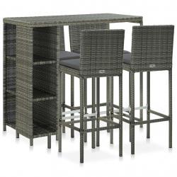 bar de jardin 5 pcs et coussins Résine tressée Gris alsavelo