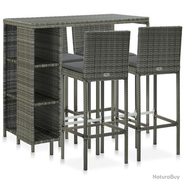 bar de jardin 5 pcs et coussins Rsine tresse Gris alsavelo