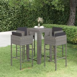bar de jardin 5 pcs et coussins Résine tressée Gris alsavelo
