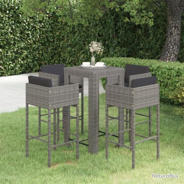 bar de jardin 5 pcs et coussins Rsine tresse Gris