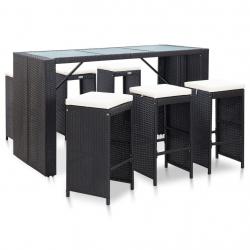 bar de jardin 7 pcs avec coussins poly rotin noir alsavelo