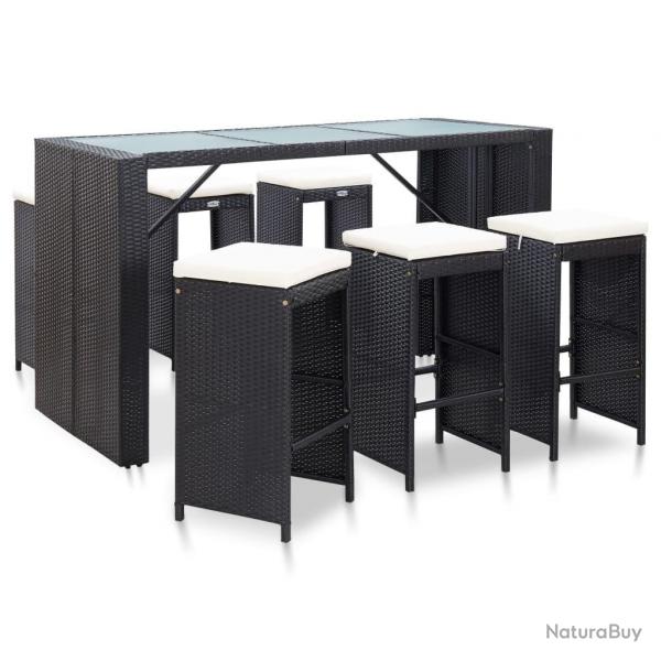 bar de jardin 7 pcs avec coussins poly rotin noir alsavelo