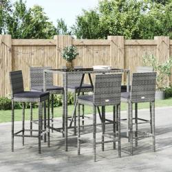 bar de jardin 7 pcs avec coussins gris poly rotin alsavelo