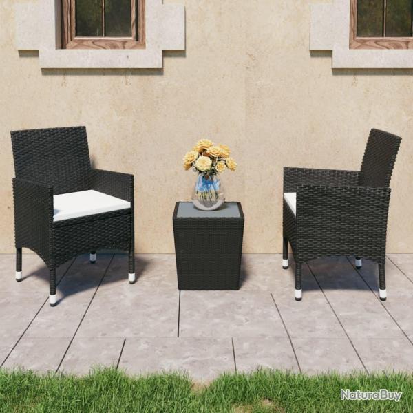 bistro 3 pcs Rsine tresse et verre tremp Noir alsavelo