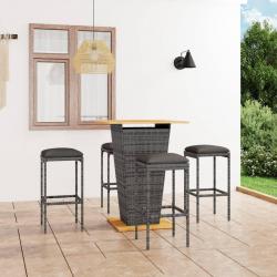 bar de jardin 5 pcs et coussins Résine tressée Gris alsavelo