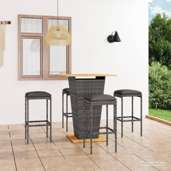 bar de jardin 5 pcs et coussins Rsine tresse Gris