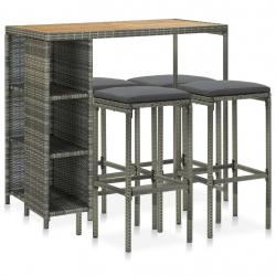 bar de jardin 5 pcs et coussins Résine tressée Gris alsavelo