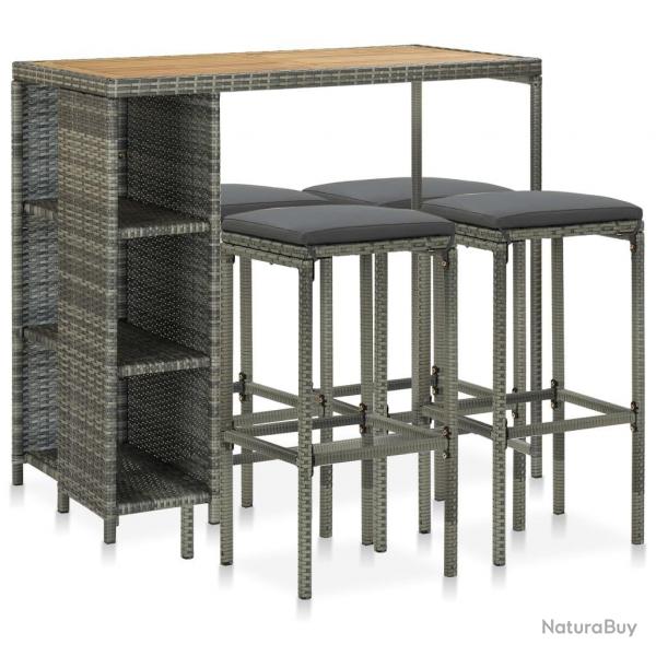 bar de jardin 5 pcs et coussins Rsine tresse Gris alsavelo