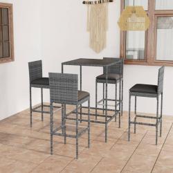 bar de jardin 5 pcs et coussins Résine tressée Gris alsavelo