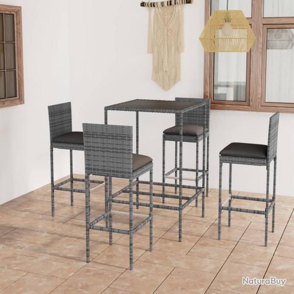 bar de jardin 5 pcs et coussins Rsine tresse Gris alsavelo