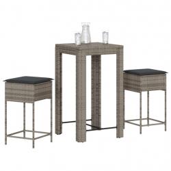 bar de jardin 3 pcs et coussins gris résine tressée alsavelo