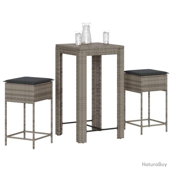bar de jardin 3 pcs et coussins gris rsine tresse alsavelo