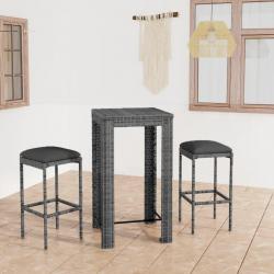 bar de jardin 3 pcs et coussins Résine tressée Gris alsavelo
