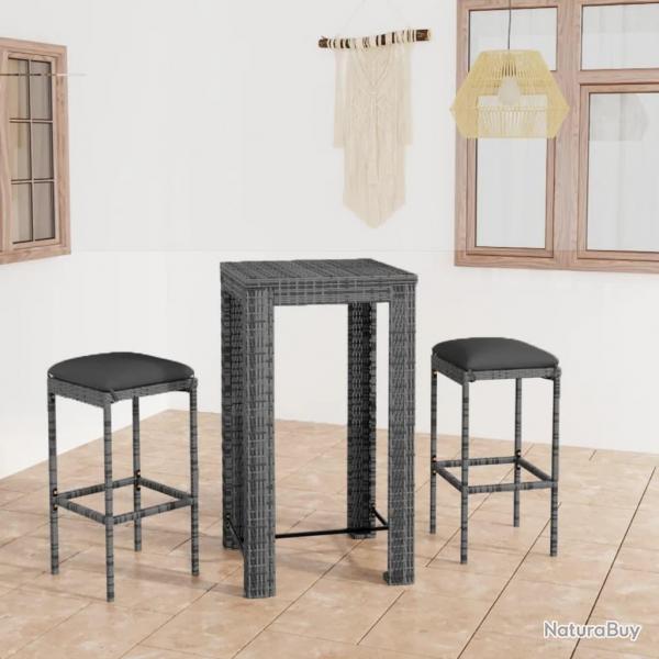 bar de jardin 3 pcs et coussins Rsine tresse Gris alsavelo
