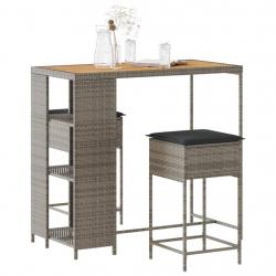 bar de jardin 3 pcs et coussins gris résine tressée alsavelo