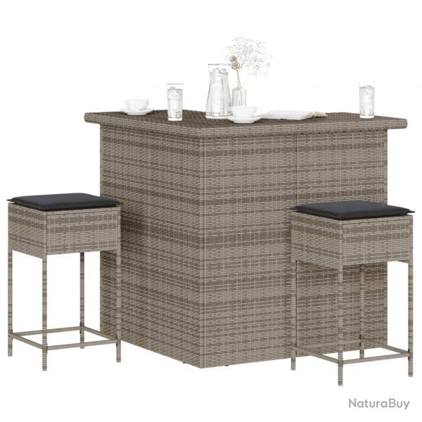 bar de jardin 3 pcs et coussins gris rsine tresse alsavelo