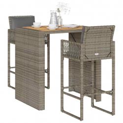 bar de jardin 3 pcs et coussins gris résine tressée alsavelo