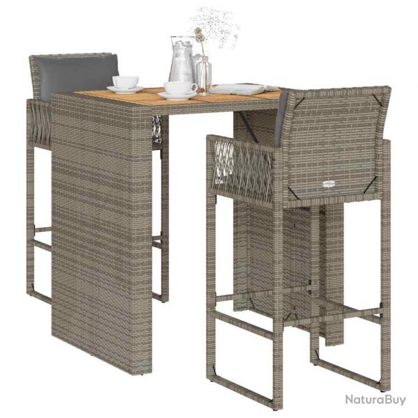 bar de jardin 3 pcs et coussins gris rsine tresse alsavelo