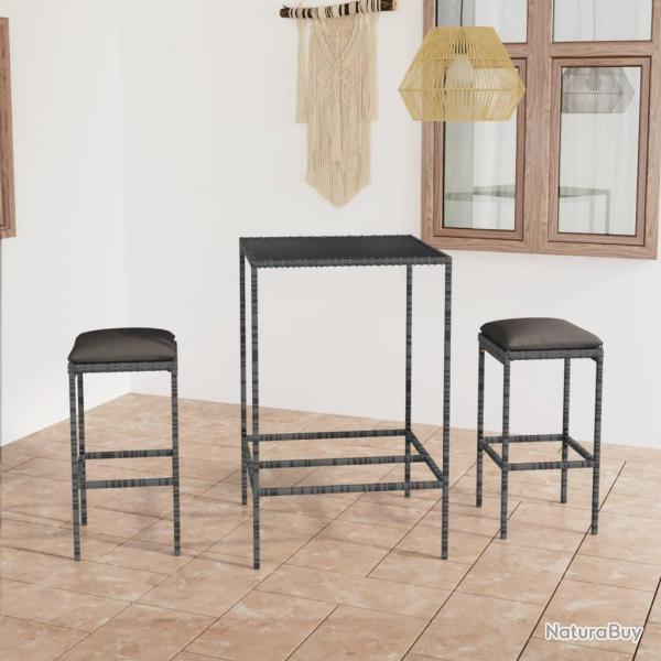 bar de jardin 3 pcs et coussins Rsine tresse Gris alsavelo