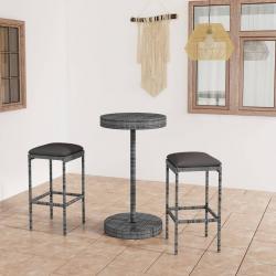 bar de jardin 3 pcs et coussins Résine tressée Gris alsavelo