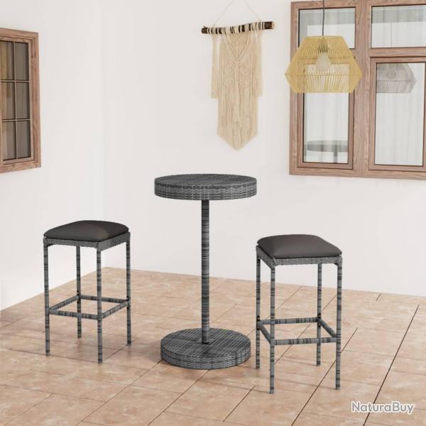 bar de jardin 3 pcs et coussins Rsine tresse Gris alsavelo