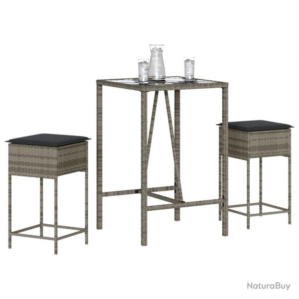bar de jardin 3 pcs et coussins gris rsine tresse alsavelo