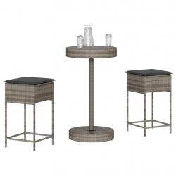 bar de jardin 3 pcs et coussins gris résine tressée alsavelo