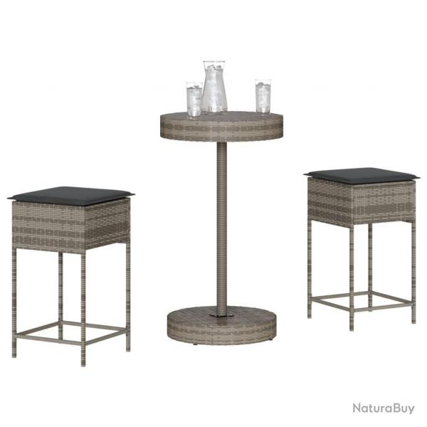 bar de jardin 3 pcs et coussins gris rsine tresse alsavelo