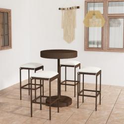 Ensemble bar de jardin 5 pcs et coussins Résine tressée Marron alsavelo