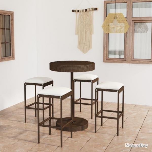 Ensemble bar de jardin 5 pcs et coussins Rsine tresse Marron alsavelo