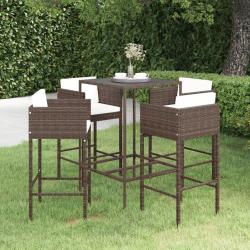Ensemble bar de jardin 5 pcs et coussins Résine tressée Marron alsavelo