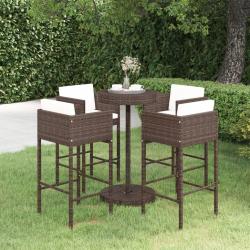 Ensemble bar de jardin 5 pcs et coussins Résine tressée Marron alsavelo