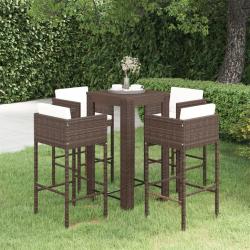 Ensemble bar de jardin 5 pcs et coussins Résine tressée Marron alsavelo