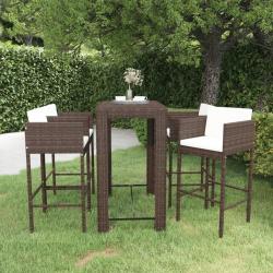 Ensemble bar de jardin 5 pcs et coussins Résine tressée Marron alsavelo