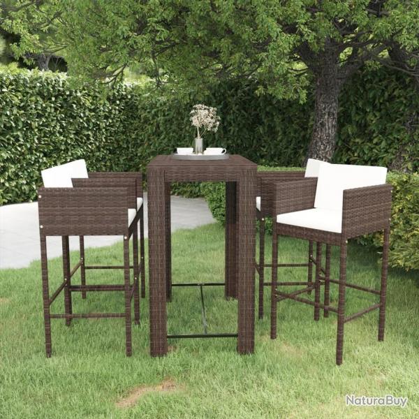 Ensemble bar de jardin 5 pcs et coussins Rsine tresse Marron alsavelo