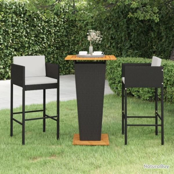 bar de jardin 3 pcs et coussins Rsine tresse Noir