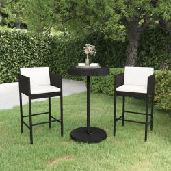 bar de jardin 3 pcs et coussins Résine tressée Noir alsavelo