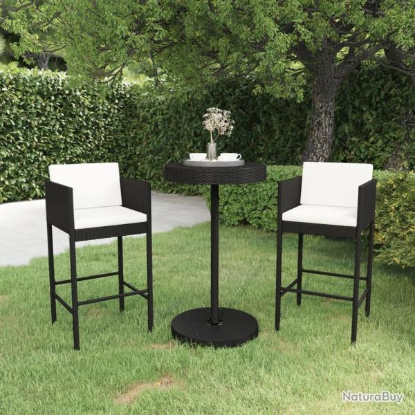 bar de jardin 3 pcs et coussins Rsine tresse Noir alsavelo