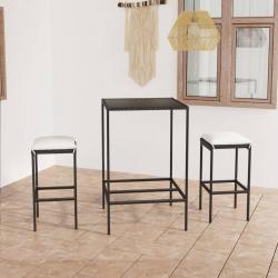 bar de jardin 3 pcs et coussins Résine tressée Noir alsavelo