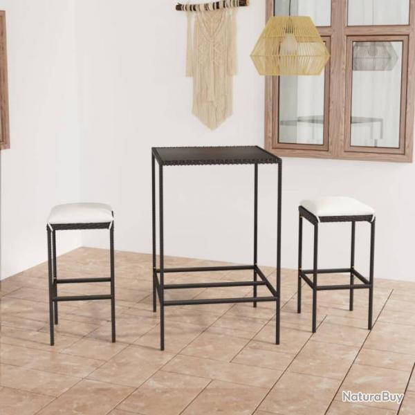 bar de jardin 3 pcs et coussins Rsine tresse Noir