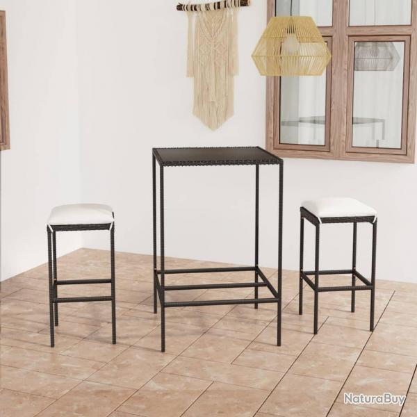 bar de jardin 3 pcs et coussins Rsine tresse Noir alsavelo