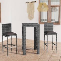 bar de jardin 3 pcs et coussins Résine tressée Gris alsavelo