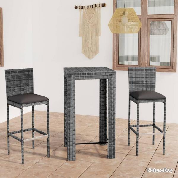 bar de jardin 3 pcs et coussins Rsine tresse Gris alsavelo