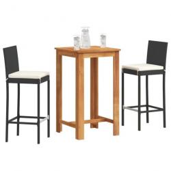 bar de jardin 3 pcs noir bois massif acacia rotin