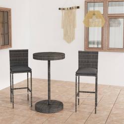 bar de jardin 3 pcs et coussins Résine tressée Gris alsavelo