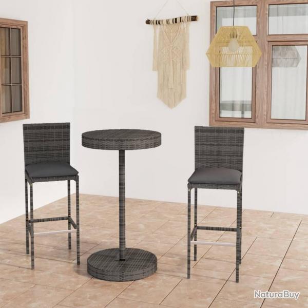 bar de jardin 3 pcs et coussins Rsine tresse Gris alsavelo