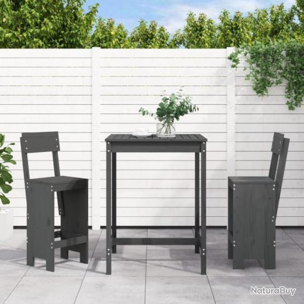 bar de jardin 3 pcs gris bois de pin massif