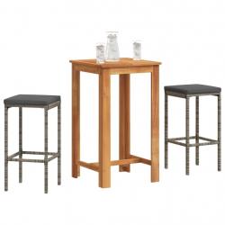 bar de jardin 3 pcs gris bois massif acacia rotin alsavelo