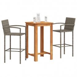 bar de jardin 3 pcs gris bois massif acacia rotin alsavelo