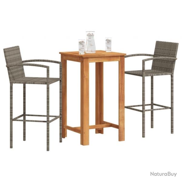 bar de jardin 3 pcs gris bois massif acacia rotin alsavelo